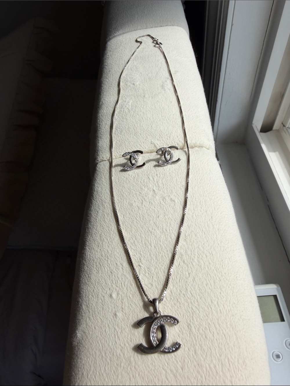 Silver-Tone Crystal Necklace & Matching Earring Set